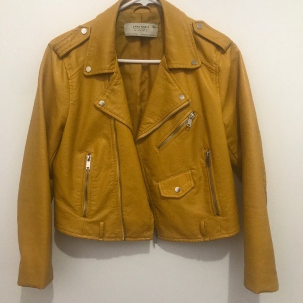 Mustard Yellow Leather Moto Jacket